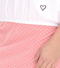 Kleider|Tops & T-Shirts*ALIFE AND KICKIN 2 in 1 Damen Sommer-Kleid und Kurzarm-Shirt Mini-Kleid gepunktetes Baumwoll-Kleid T-Shirt 66118659 Rosa/Weiß