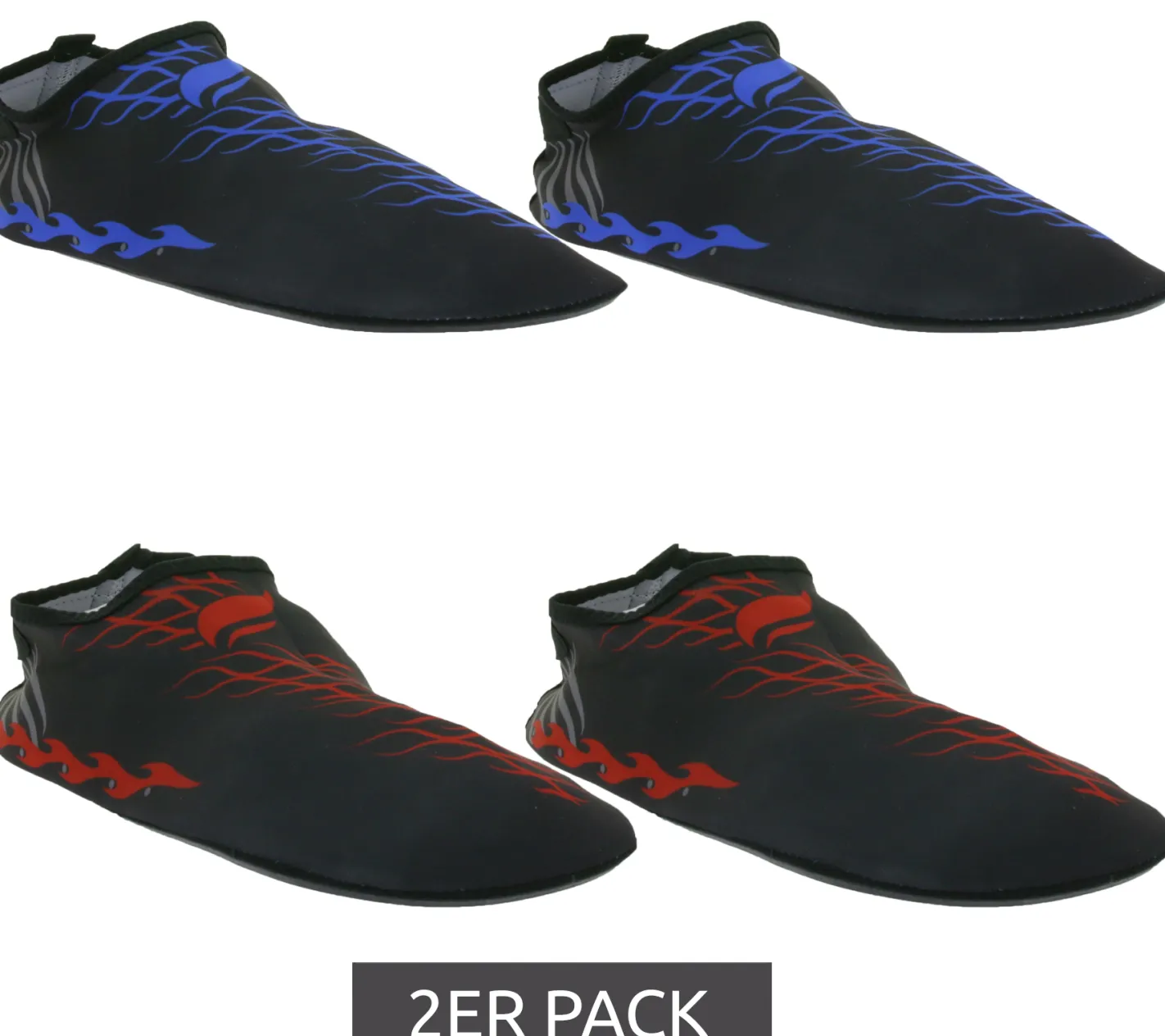 Zehentrenner & Sandalen|Sandalen & Zehentrenner*airjoy 2 Paar Neopren-Bade-Schuhe mit herausnehmbarer Innensohle Wasser-Schuhe mit farblichen Highlights 7654618 Schwarz/Blau oder Schwarz/Rot