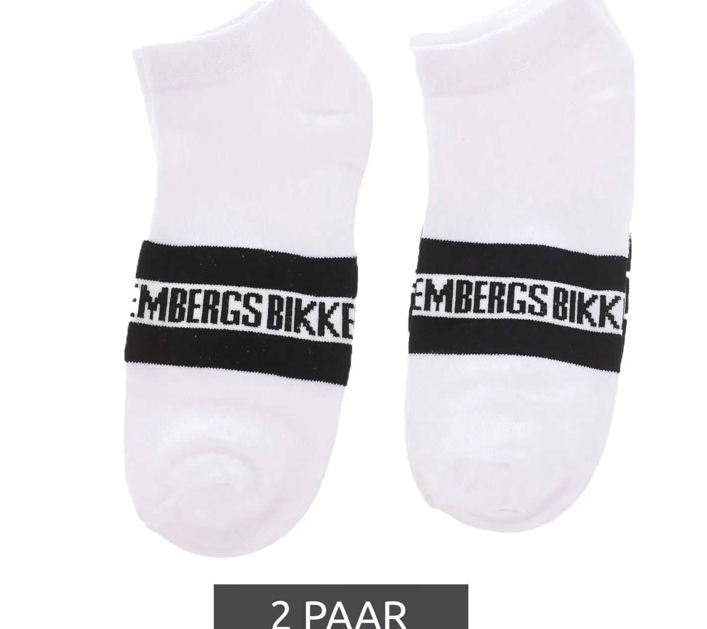 Strümpfe & Socken|Unterwäsche & Socken*BIKKEMBERGS 2 Paar Herren Baumwoll-Socken mit kleinem Markenschriftzug Sneaker-Socken BK_082 Weiß/Schwarz