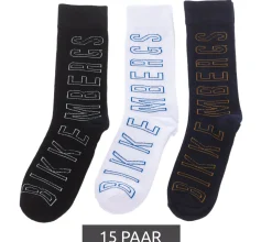 Strümpfe & Socken|Unterwäsche & Socken*BIKKEMBERGS 15 Paar Herren Tennis-Socken mit Marken Schriftzug Baumwoll-Strümpfe im Sparpack Weiß/Schwarz/Grau/Blau