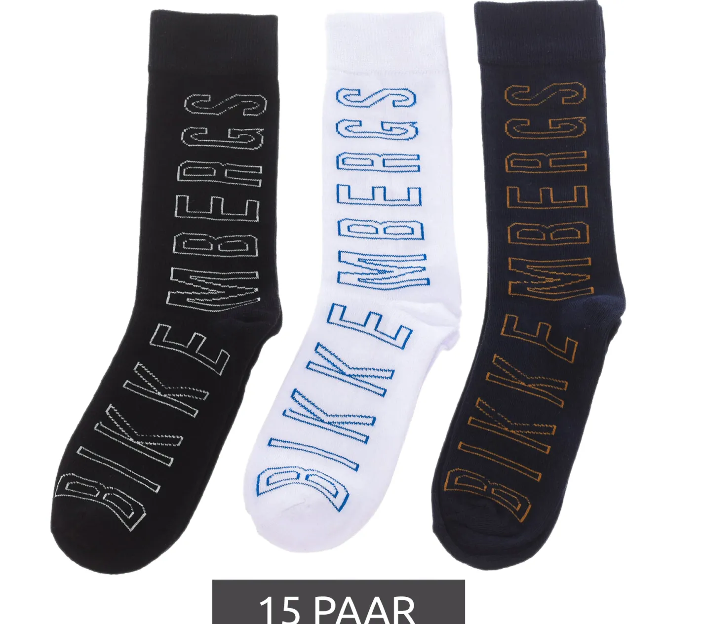 Strümpfe & Socken|Unterwäsche & Socken*BIKKEMBERGS 15 Paar Herren Tennis-Socken mit Marken Schriftzug Baumwoll-Strümpfe im Sparpack Weiß/Schwarz/Grau/Blau