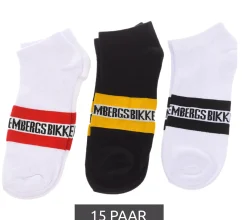 Strümpfe & Socken|Unterwäsche & Socken*BIKKEMBERGS 15 Paar Herren Tennis-Socken mit Marken Schriftzug Baumwoll-Strümpfe im Sparpack Weiß/Schwarz/Grau/Blau