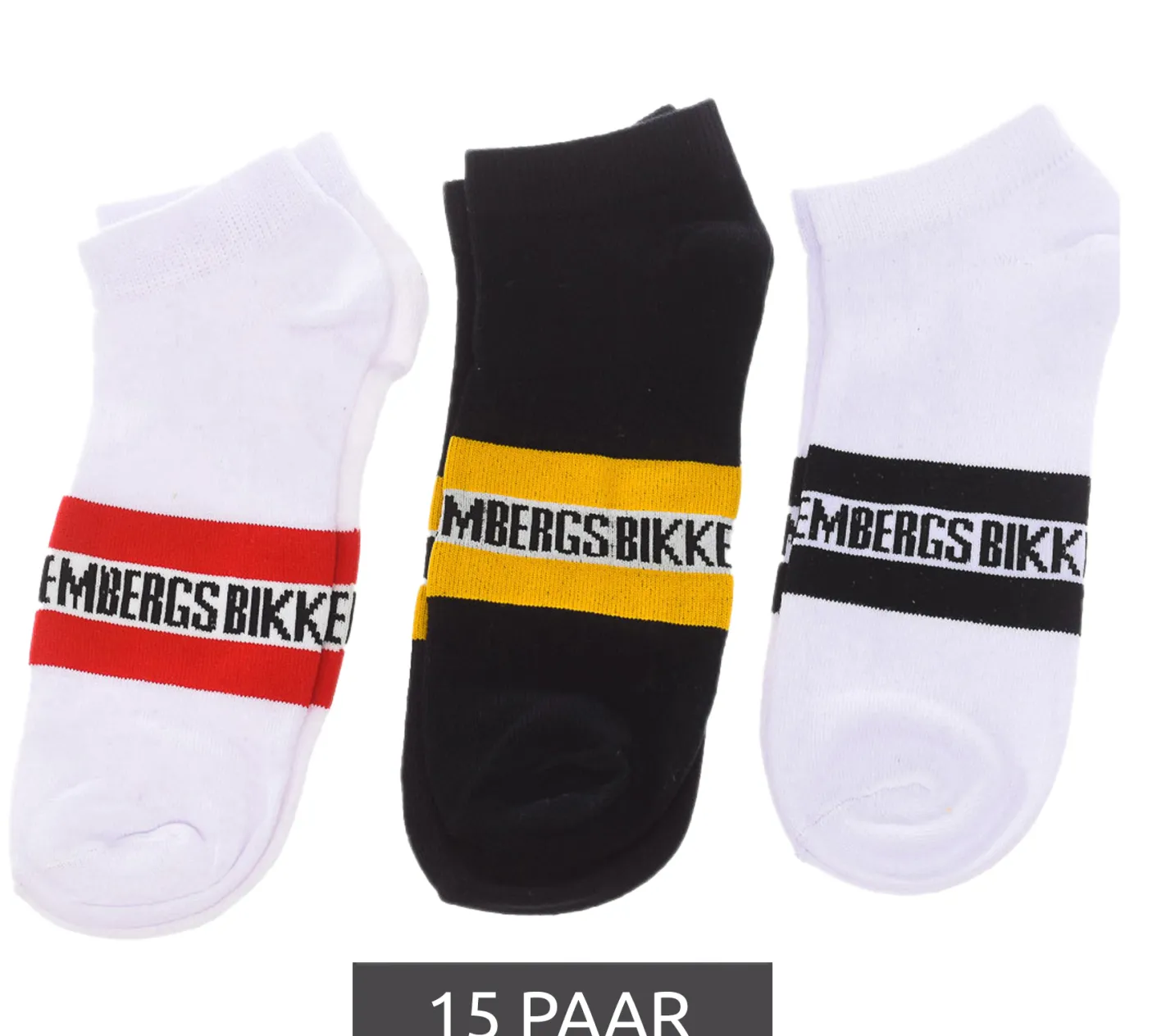 Strümpfe & Socken|Unterwäsche & Socken*BIKKEMBERGS 15 Paar Herren Tennis-Socken mit Marken Schriftzug Baumwoll-Strümpfe im Sparpack Weiß/Schwarz/Grau/Blau