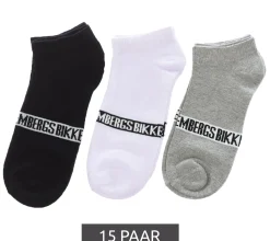 Strümpfe & Socken|Unterwäsche & Socken*BIKKEMBERGS 15 Paar Herren Tennis-Socken mit Marken Schriftzug Baumwoll-Strümpfe im Sparpack Weiß/Schwarz/Grau/Blau