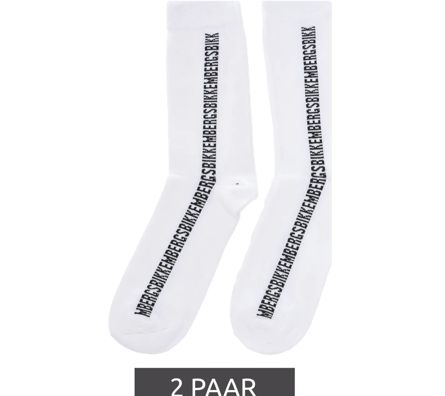 Strümpfe & Socken|Unterwäsche & Socken*BIKKEMBERGS 2 Paar Herren lange Sport-Socken mit Markenschriftzug Baumwoll-Strümpfe BK016 Weiß/Schwarz