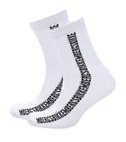 Strümpfe & Socken|Unterwäsche & Socken*BIKKEMBERGS 2 Paar Herren lange Socken mit Markenschriftzug Baumwoll-Strümpfe BK064 Weiß
