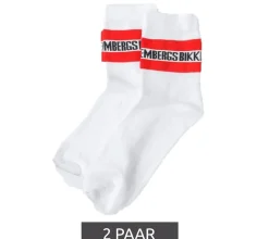 Strümpfe & Socken|Unterwäsche & Socken*BIKKEMBERGS 2 Paar Herren lange Socken mit Markenschriftzug Baumwoll-Strümpfe BK070 Weiß/Rot