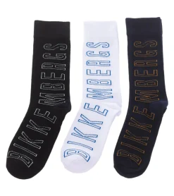 Strümpfe & Socken|Unterwäsche & Socken*BIKKEMBERGS 3 Paar Surtido Herren Tennis-Socken mit großem Schriftzug Baumwoll-Strümpfe BF_012 Weiß/Schwarz/Blau