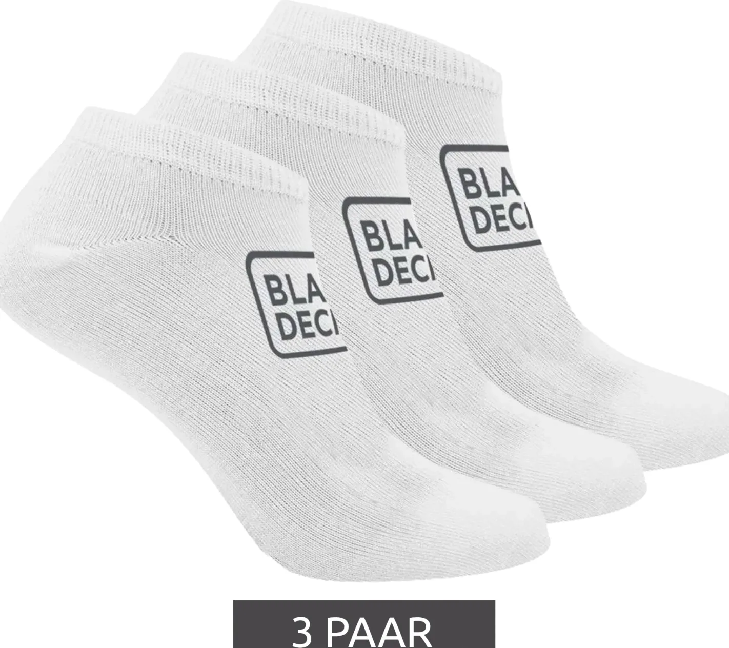 Strümpfe & Socken|Socken & Unterwäsche*BLACK+DECKER 3 Paar Quarter-Socken mit Logo-Details Arbeits-Strümpfe OEKO-TEX Standard 100 Sneaker-Socken BX/OBI1SLCX3BL3942 Weiß