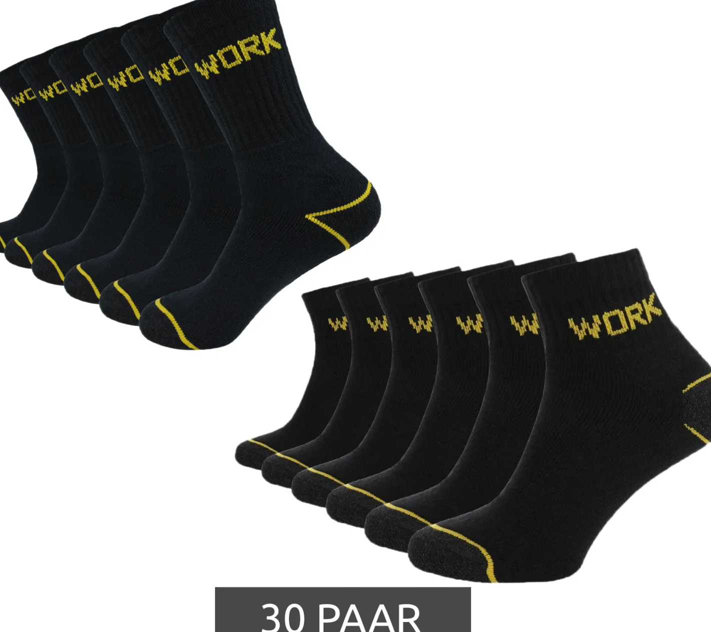 Strümpfe & Socken|Socken & Unterwäsche*GRIPWOOL 30 Paar Arbeits-Strümpfe Baumwoll-Socken Work-Socken Sneaker-Socken oder Crew-Socken Schwarz lange Socken