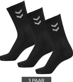 Strümpfe & Socken|Socken & Unterwäsche*hummel 3 Paar Basic Crew-Socken mit Kontrastwinkel Baumwoll-Strümpfe Sport-Socken 022030-2001 Schwarz