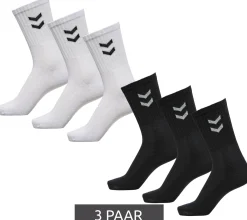 Strümpfe & Socken|Socken & Unterwäsche*hummel 3 Paar Basic Crew-Socken mit Kontrastwinkel Baumwoll-Strümpfe Sport-Socken 022030 Schwarz oder Weiß