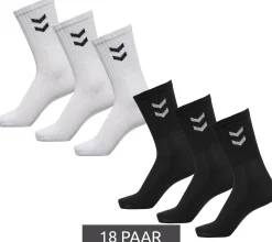 Strümpfe & Socken|Socken & Unterwäsche*hummel 18 Paar Basic Crew-Socken mit Kontrastwinkel Baumwoll-Strümpfe Sport-Socken 022030 Schwarz oder Weiß