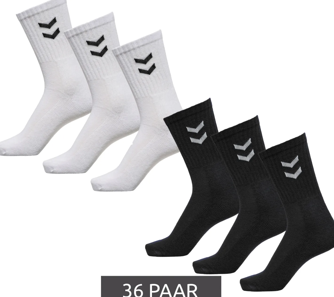 Strümpfe & Socken|Socken & Unterwäsche*hummel 36 Paar Basic Crew-Socken mit Kontrastwinkel Baumwoll-Strümpfe Sport-Socken 022030 Schwarz oder Weiß