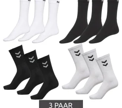 Strümpfe & Socken|Socken & Unterwäsche*hummel 3 Paar Basic Sport-Socken Baumwoll-Strümpfe Alltags-Socken mit Marken-Schriftzug 205603 oder Kontrastwinkel 022030 in Weiß oder Schwarz