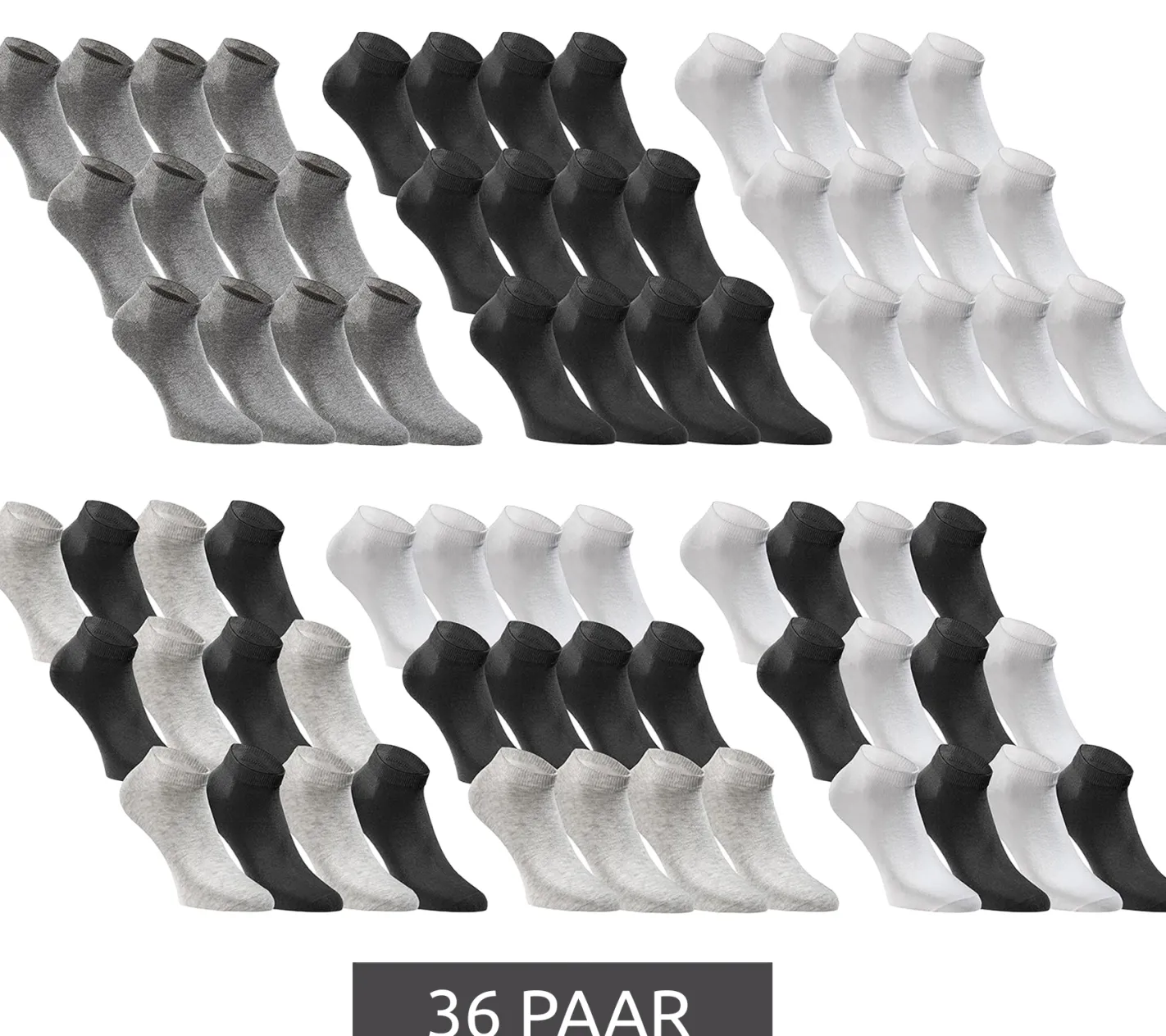 Strümpfe & Socken|Socken & Unterwäsche*Jack & Jones 36 Paar Short Sock Sneaker-Socken Sport-Strümpfe Baumwoll Quarter-Socken 12260511 in Schwarz, Grau, Weiß oder im Mix