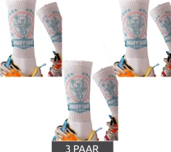Strümpfe & Socken|Socken & Unterwäsche*MARY JANE BERLIN 3 Paar Tennis-Socken Baumwoll-Socken mit Logo-Print  2406-4-SO-02 Weiß