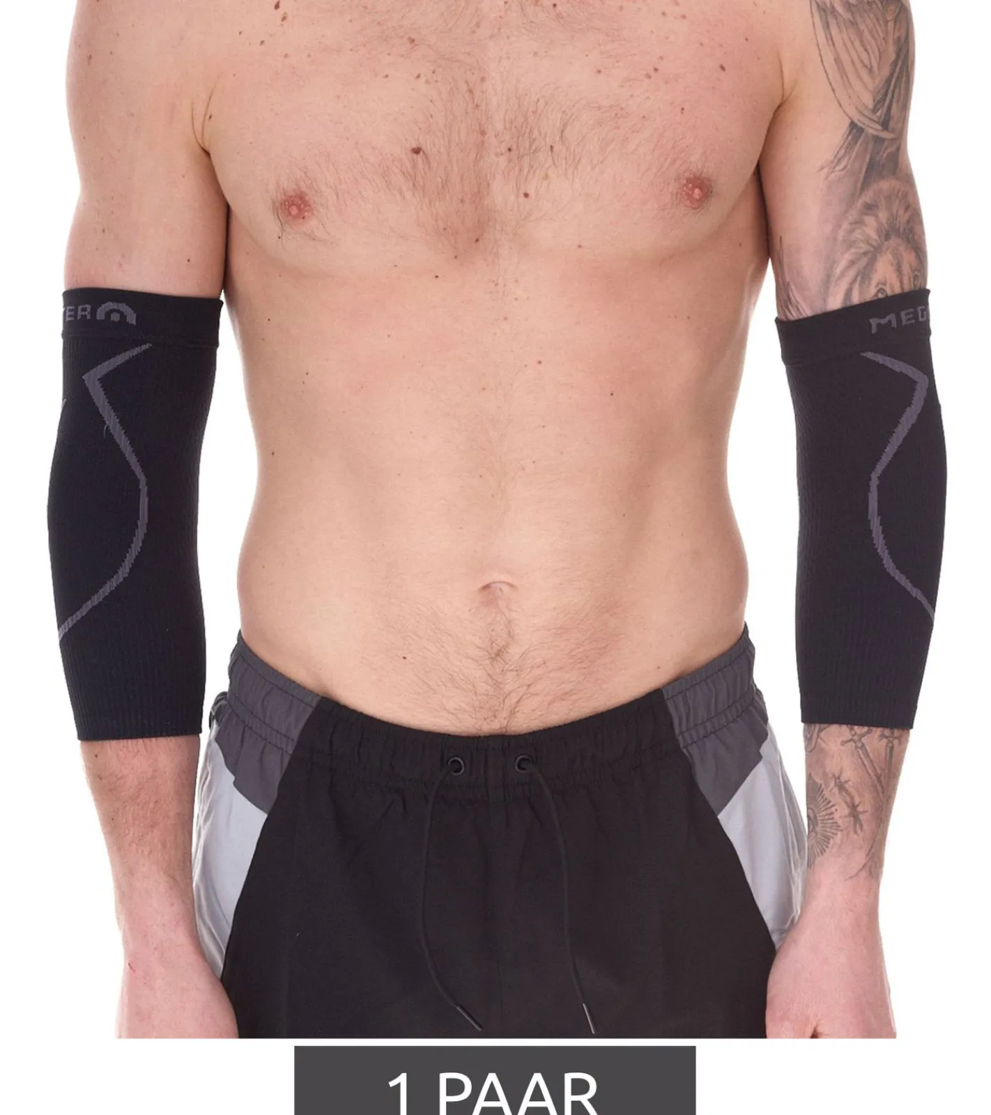 Sportoberbekleidung|Sportausrüstung*megmeister 1 Paar Ellenbogen Kompressions-Manschette Beinlinge 23-32 mmHg Ellenbogenwärmer MER002 Schwarz/Grau