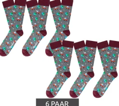 Strümpfe & Socken|Unterwäsche & Socken*Moustard 6 Paar Alien Herren Baumwoll-Socken mit Alien und Ufo Allover-Print gemusterte lange Strümpfe 17S-ALIEN Dunkelrot/Grau