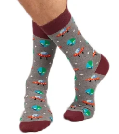 Strümpfe & Socken|Unterwäsche & Socken*Moustard 6 Paar Alien Herren Baumwoll-Socken mit Alien und Ufo Allover-Print gemusterte lange Strümpfe 17S-ALIEN Dunkelrot/Grau