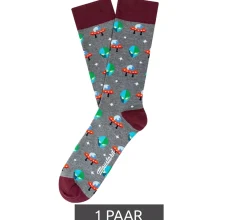 Strümpfe & Socken|Unterwäsche & Socken*Moustard 1 Paar Alien Herren Baumwoll-Socken mit Alien und Ufo Allover-Print gemusterte lange Strümpfe 17S-ALIEN Dunkelrot/Grau