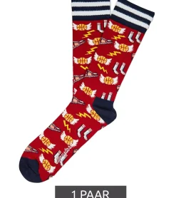 Strümpfe & Socken|Socken & Unterwäsche*Moustard 1 Paar Basketball Baumwoll-Socken mit Basketball Motiven gemusterte lange Strümpfe 17S-BASKET Rot/Schwarz/Bunt