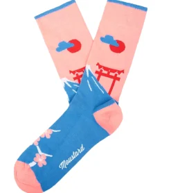 Strümpfe & Socken|Socken & Unterwäsche*Moustard 1 Paar Baumwoll-Socken leichtem Kirschblüten-Muster gemusterte lange Strümpfe 22S-FUJI Rosa/Blau/Rot/Weiß