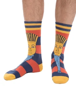 Strümpfe & Socken|Socken & Unterwäsche*Moustard 6 Paar Baumwoll-Socken mit Abbildung des Pharaos Tutanchamun gestreifte lange Strümpfe 20S-TUTAN Blau/Rot/Gold