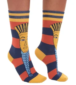 Strümpfe & Socken|Socken & Unterwäsche*Moustard 1 Paar Baumwoll-Socken mit Abbildung des Pharaos Tutanchamun gestreifte lange Strümpfe 20S-TUTAN Blau/Rot/Gold