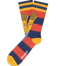 Strümpfe & Socken|Socken & Unterwäsche*Moustard 1 Paar Baumwoll-Socken mit Abbildung des Pharaos Tutanchamun gestreifte lange Strümpfe 20S-TUTAN Blau/Rot/Gold
