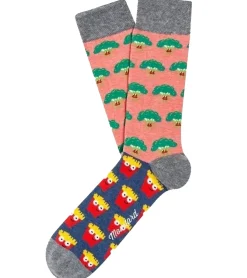 Strümpfe & Socken|Unterwäsche & Socken*Moustard 6 Paar Broccoli vs Fries Herren Baumwoll-Socken mit Pommes und Brokkoli Allover-Print gemusterte lange Strümpfe 18S-BROC Grau/Rosa/Gelb