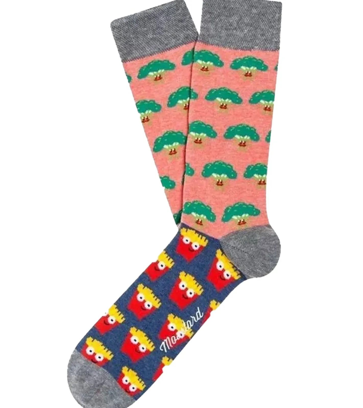 Strümpfe & Socken|Unterwäsche & Socken*Moustard 1 Paar Broccoli vs Fries Herren Baumwoll-Socken mit Pommes und Brokkoli Allover-Print gemusterte lange Strümpfe 18S-BROC Grau/Rosa/Gelb