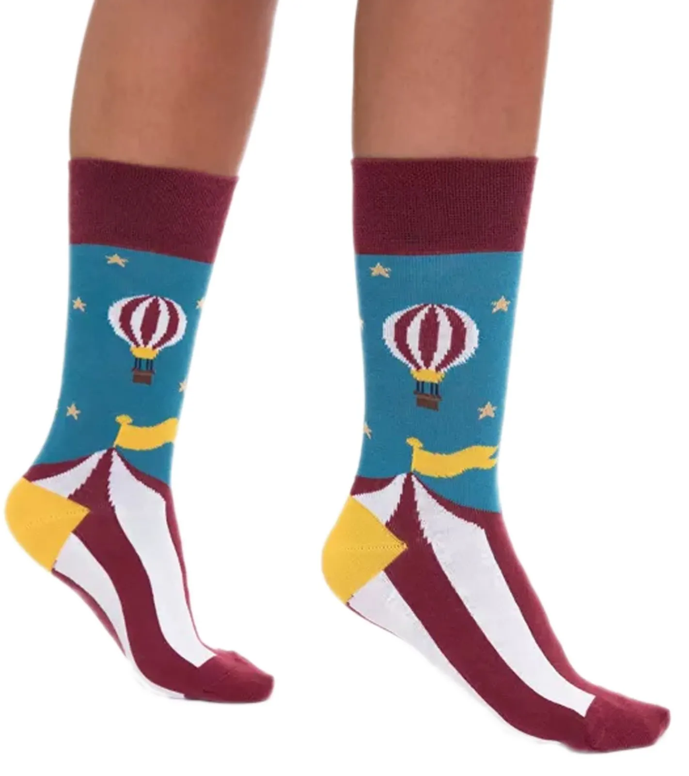 Strümpfe & Socken|Socken & Unterwäsche*Moustard 1 Paar Circus and Baloons Baumwoll-Socken Circus Design mit Heißluftballon gestreifte und gemusterte lange Strümpfe 20S-CIRCUS Blau/Rot/Gelb/Weiß