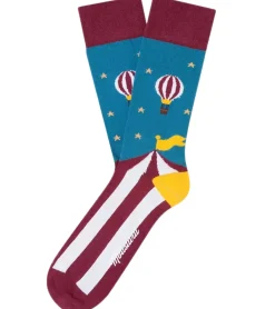 Strümpfe & Socken|Socken & Unterwäsche*Moustard 1 Paar Circus and Baloons Baumwoll-Socken Circus Design mit Heißluftballon gestreifte und gemusterte lange Strümpfe 20S-CIRCUS Blau/Rot/Gelb/Weiß