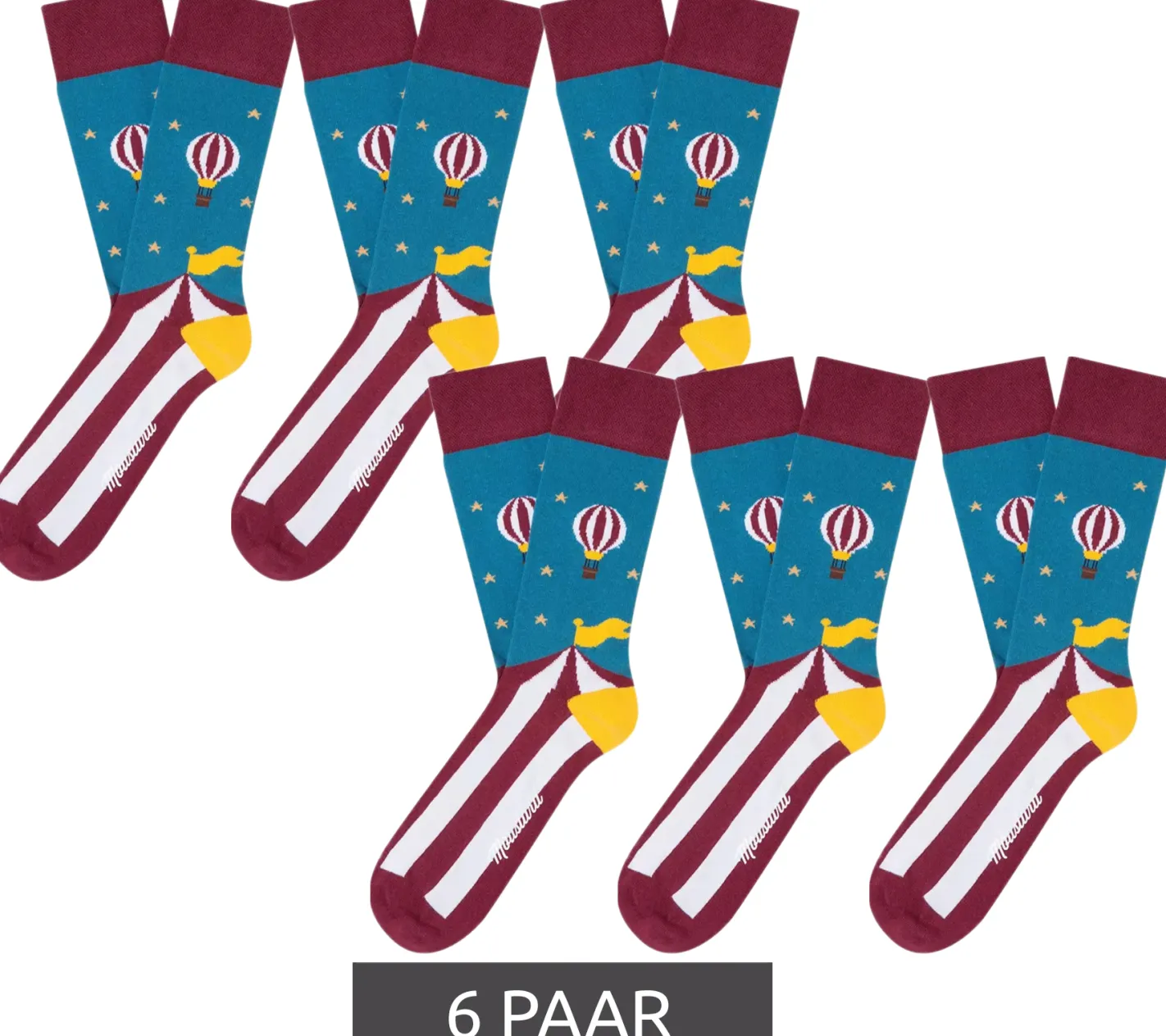 Strümpfe & Socken|Socken & Unterwäsche*Moustard 6 Paar Circus and Baloons Baumwoll-Socken Circus Design mit Heißluftballon gestreifte und gemusterte lange Strümpfe 20S-CIRCUS Blau/Rot/Gelb/Weiß