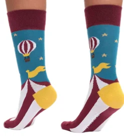 Strümpfe & Socken|Socken & Unterwäsche*Moustard 6 Paar Circus and Baloons Baumwoll-Socken Circus Design mit Heißluftballon gestreifte und gemusterte lange Strümpfe 20S-CIRCUS Blau/Rot/Gelb/Weiß