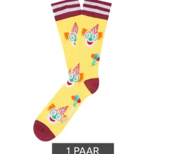 Strümpfe & Socken|Socken & Unterwäsche*Moustard 1 Paar Clown Baumwoll-Socken mit Clown-Print und Ballons gemusterte lange Strümpfe 20S-CLOWN-W Gelb/Rot/Weiß
