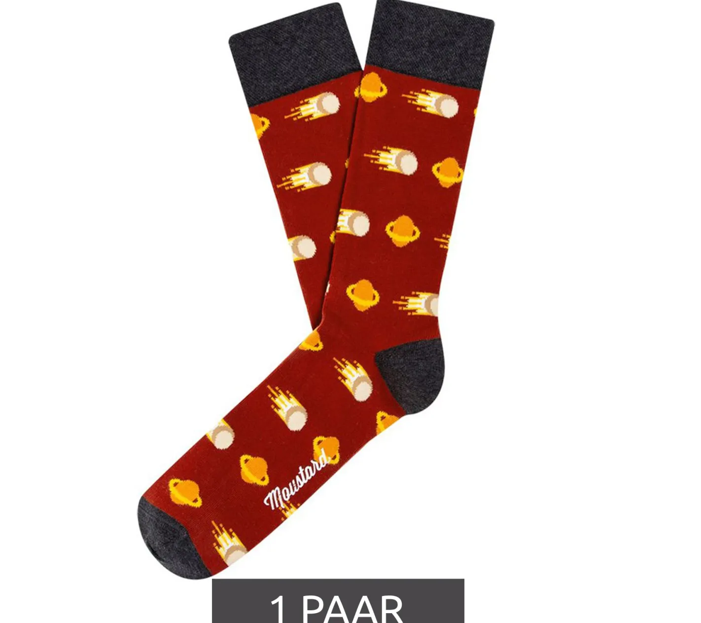Strümpfe & Socken|Socken & Unterwäsche*Moustard 1 Paar Comet Baumwoll-Socken mit Kometen und Planeten gemusterte lange Strümpfe 17S-COMET Rot/Grau/Bunt