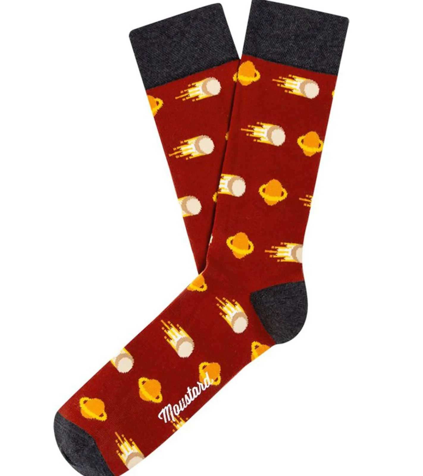 Strümpfe & Socken|Socken & Unterwäsche*Moustard 6 Paar Comet Baumwoll-Socken mit Kometen und Planeten gemusterte lange Strümpfe 17S-COMET Rot/Grau/Bunt
