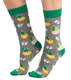 Strümpfe & Socken|Socken & Unterwäsche*Moustard 6 Paar Dinosaur Egg Hatch Baumwoll-Socken mit schlüpfenden Dinosauriern gemusterte lange Strümpfe 18S-EGG Grau/Weiß/Grün