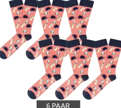 Strümpfe & Socken|Unterwäsche & Socken*Moustard 6 Paar Dinosaurs Chilling Herren Baumwoll-Socken mit Dinosaurier-Print gemusterte lange Strümpfe 18S-DINO Rosa/Blau/Beige