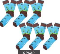 Strümpfe & Socken|Socken & Unterwäsche*Moustard 6 Paar Duckhunt Baumwoll-Socken mit Enten und Natur-Print gemusterte lange Strümpfe 22S-DUCK Blau/Grün/Braun