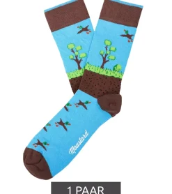 Strümpfe & Socken|Socken & Unterwäsche*Moustard 1 Paar Duckhunt Baumwoll-Socken mit Enten und Natur-Print gemusterte lange Strümpfe 22S-DUCK Blau/Grün/Braun
