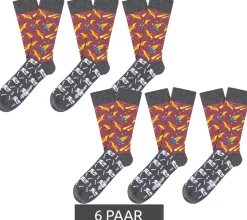 Strümpfe & Socken|Socken & Unterwäsche*Moustard 6 Paar Extinction Baumwoll-Socken mit Kometen und Dinosauriern gemusterte lange Strümpfe 18S-EXT Grau/Rosa/Bunt
