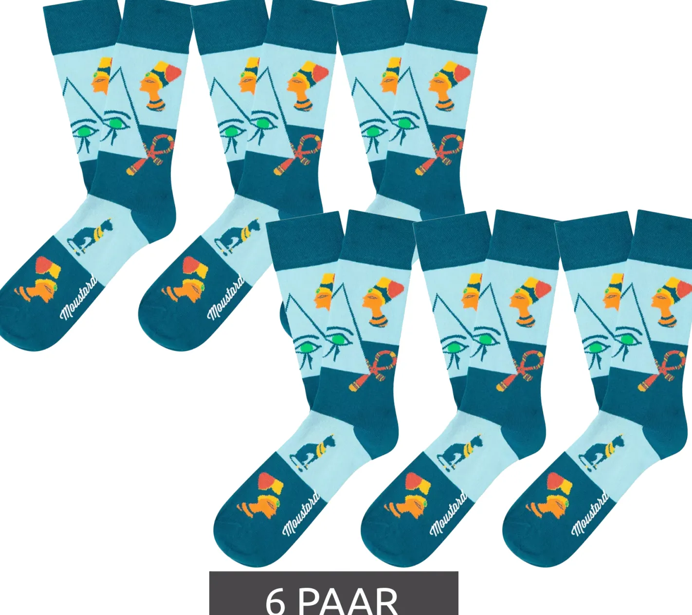 Strümpfe & Socken|Socken & Unterwäsche*Moustard 6 Paar Eye of Horus Baumwoll-Socken mit ägyptischen Symbolen gemusterte lange Strümpfe 20S-EYEH Blau/Gelb/Orange/Grün