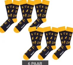 Strümpfe & Socken|Socken & Unterwäsche*Moustard 6 Paar Hieroglyphs Baumwoll-Socken mit Ägyptische Hieroglyphen gemusterte lange Strümpfe 20S-HIERO Gelb/Schwarz