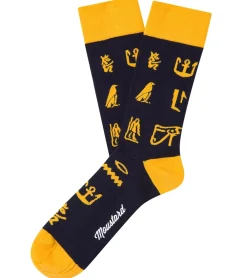 Strümpfe & Socken|Socken & Unterwäsche*Moustard 6 Paar Hieroglyphs Baumwoll-Socken mit Ägyptische Hieroglyphen gemusterte lange Strümpfe 20S-HIERO Gelb/Schwarz