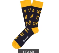 Strümpfe & Socken|Socken & Unterwäsche*Moustard 1 Paar Hieroglyphs Baumwoll-Socken mit Ägyptische Hieroglyphen gemusterte lange Strümpfe 20S-HIERO Gelb/Schwarz