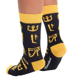 Strümpfe & Socken|Socken & Unterwäsche*Moustard 1 Paar Hieroglyphs Baumwoll-Socken mit Ägyptische Hieroglyphen gemusterte lange Strümpfe 20S-HIERO Gelb/Schwarz