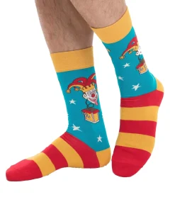 Strümpfe & Socken|Socken & Unterwäsche*Moustard 6 Paar Jack in the Box Baumwoll-Socken Schachtel-Teufel Design gestreifte lange Strümpfe 20S-JACK Rot/Gelb/Blau